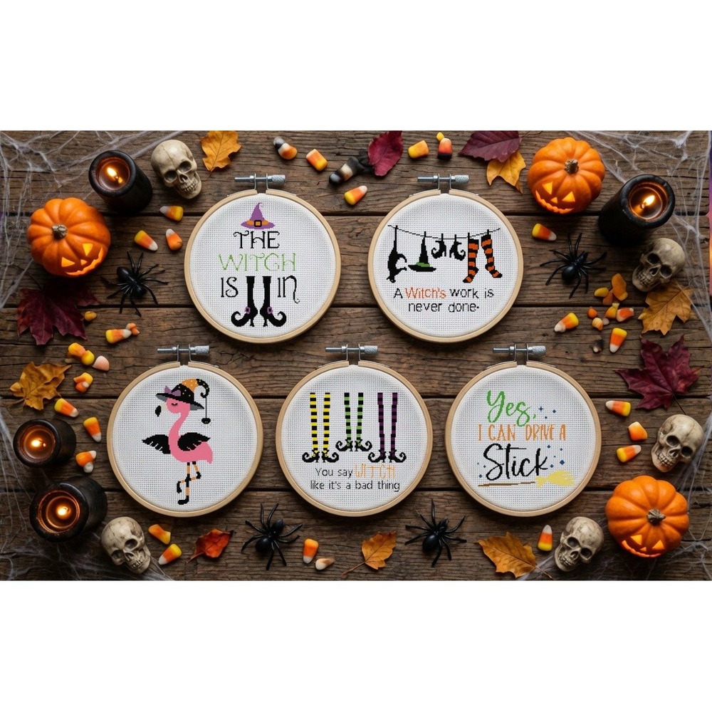 Halloween Witch Five pattern BUNDLE Cross Stitch Patterns